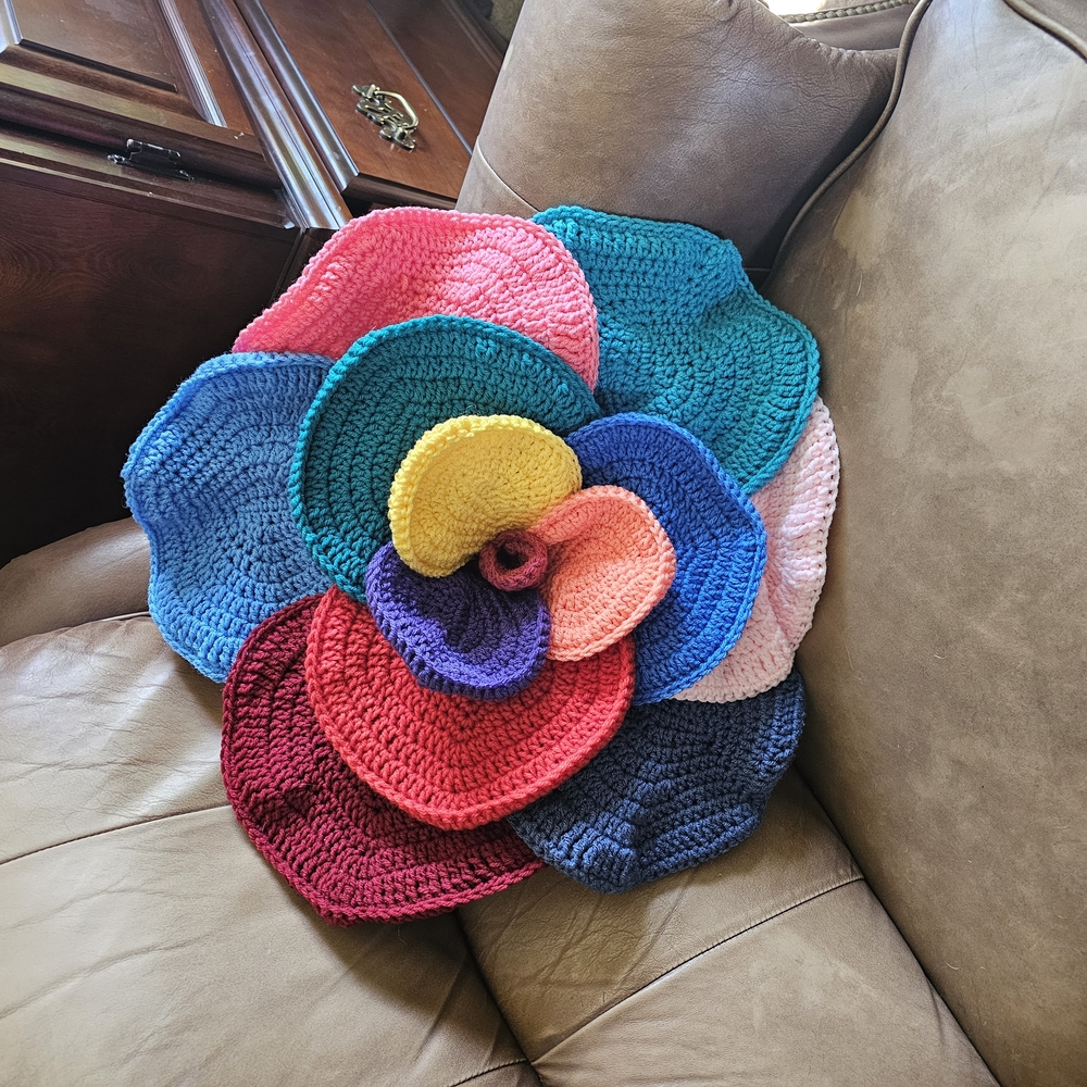 Multicolor Crochet Flower Accent Pillow